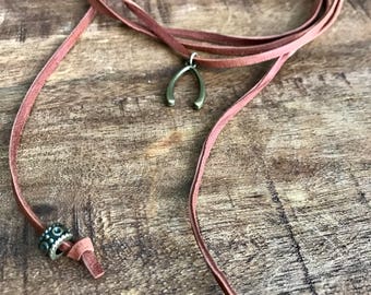 Leather Wrap Wishbone Necklace
