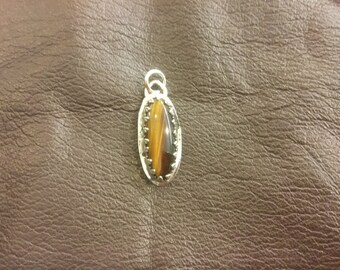 Sterling Silver Crown Bezel Pendant with a Tiger Eye Stone