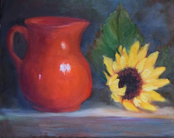 Still Life Art,Red And Yellow Painting,Original Oil On Canvas By Cheri Wollenberg