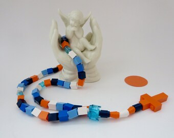 Catholic Rosary - Blue, White and OrangeRosary Made of Lego® Bricks - Blue Orange White Rosary