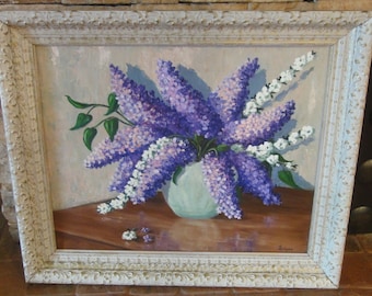 Vintage 1960's Still Life Flowers Oil Painting on Board /Signed Joyce Hodges