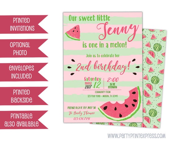 Watermelon Birthday Invitation Watermelon Invitation