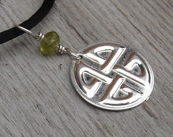 Celtic Knot Pendant Necklace, Sterling Silver and Peridot Celtic Jewelry, Celtic Necklace Saint Patrick's Day Gift for Women, Irish Scottish