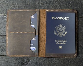 Leather Passport Wallet, Distressed Leather Travel Wallet, Passport Holder, Passport cover, Personalized gift for him