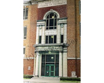 Saint Louis University School of Pharmacy LIMITED EDITION Pen and Ink and Watercolor Art Print Illustration by John Stoeckley