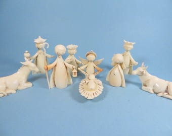RARE Vintage Ivorine Nativity Figures Made in Italy - 9 Piece Ivorine Nativity Creche