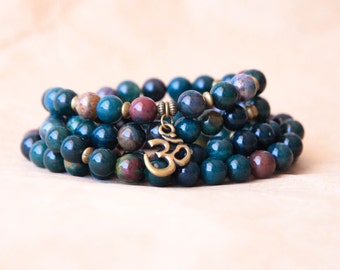 Mala Beads, 108 Mala Bracelet, Prayer Beads, Spiritual Jewelry, Indian Bloodstone Bracelet – Calming, Healing Energy, Detox
