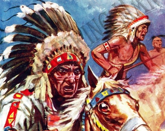 VINTAGE 1950's cowboy indians book jacket print (A4 and A5 mounted)