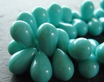 Czech Glass Teardrop Beads 9 x 6mm Smooth Opaque Turquoise - 50 Pieces