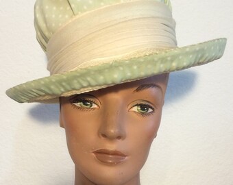 1960's Polka Dot Crepe & Straw Schiaparelli Hat FREE SHIPPINGS