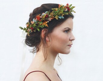 Rustic Tuscan Floral Crown, Wildflower Headpiece, Flower Crown, Floral Hair Wreath, Bridal Flower Crown, Flower Crown, Bohemian Bride, Boho