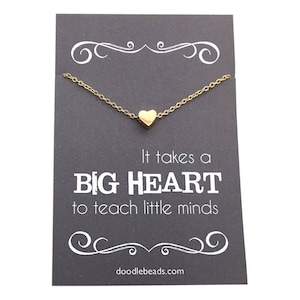 Teacher gifts - Tiny Gold or Silver Heart or Apple Necklace - Teacher appreciation carded gift "It takes a big heart to teach little minds"