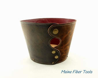 Leather Yarn Bowl- Sugar Maple & Saddle Brown Leather #KnittingBowl #MaineFiberTools