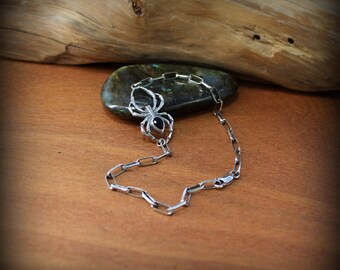 Sterling silver spider jewelry, Gothic jewelry, black spider bracelet, black widow jewelry