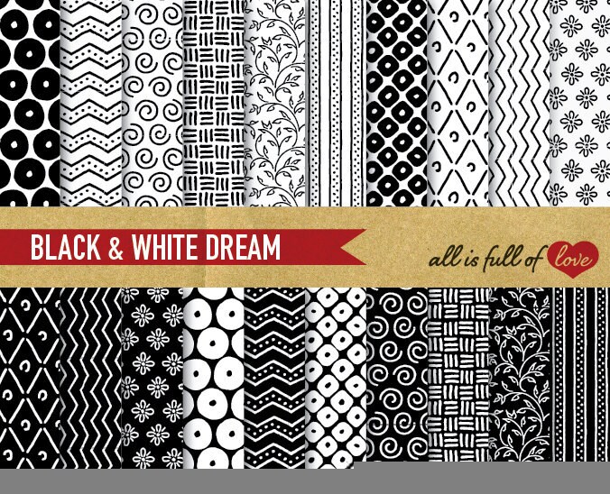 Digital Paper BLACK and WHITE Patterns Printable Cardstock