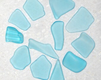 Aqua blue Faux Sea Glass recycled glass (12 pieces)