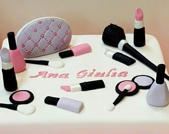 17 piece set, Fondant makeup, edible makeup decor, makeup cake, makeup cake topper, girls birthday cake, sweet sixteen,