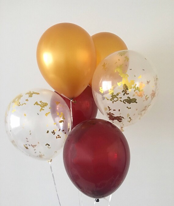 Burgundy Gold Gold Confetti Balloons Burgundy Latex Balloons