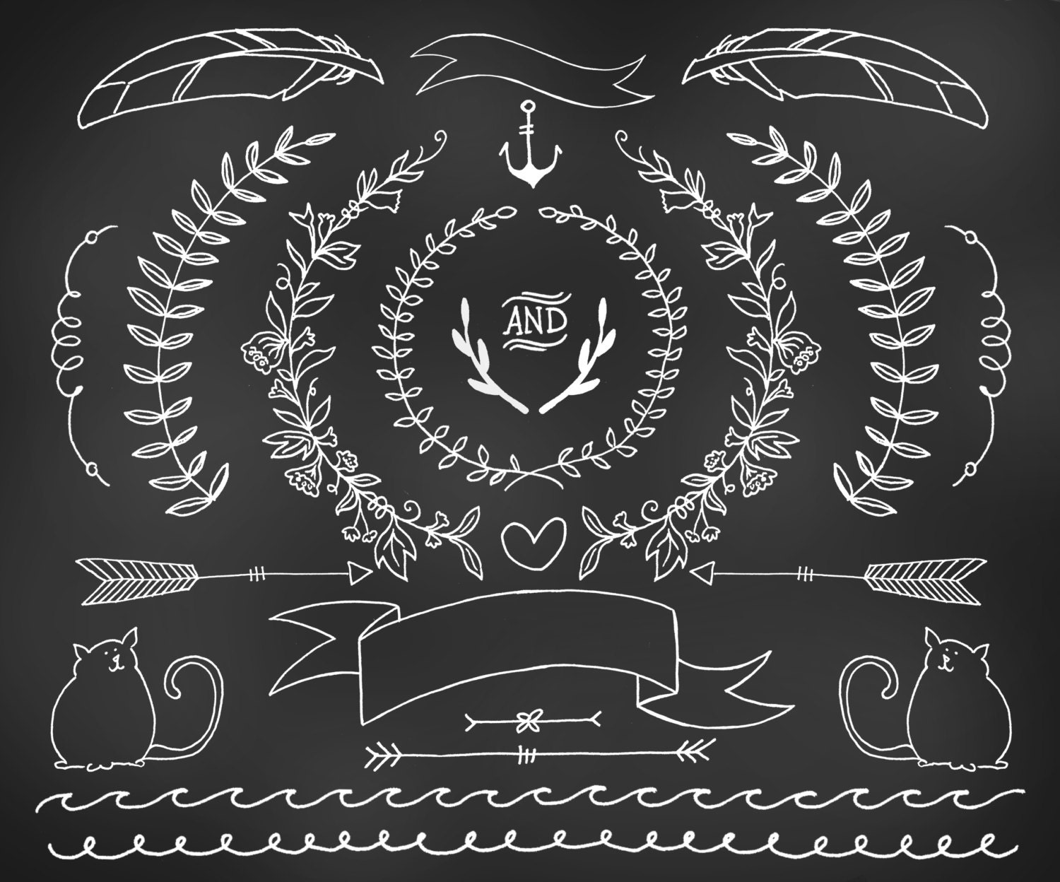 hand drawn chalkboard clipart floral rustic design elements chalk board design