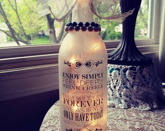 inspirational gifts,wine bottle lamp,wine bottles with lights,lighted wine bottles,lamp,night lights,sister,friend gift,glass lighted bottle