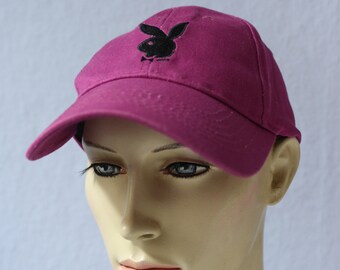 90er Playboy Basecap True Vintage Mütze Kappe lila Original Baumwolle Playboy Häschen Hase verstellbar Baseball Geschenk Retro Hugh Hefner