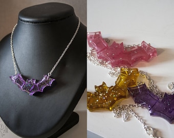 Glitter resin bat necklaces