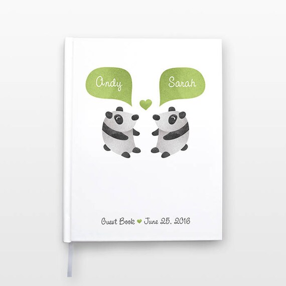 PANDA Bear Wedding Guest Book Wedding Keepsake, Unique Wedding Guestbook, Personalized Notebook, Couple Journal, Animal Wedding, Hardcover