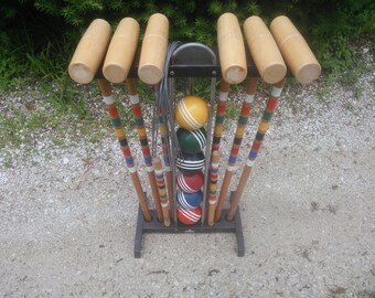 Vintage Forster Six Player Wood Croquet Set with Plastic Holder - Vintage Croquet - Garden Croquet - Croquet