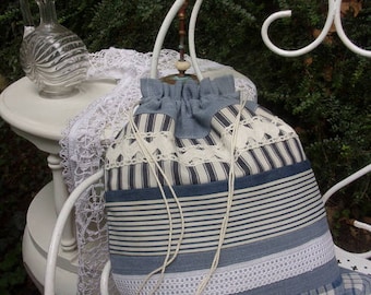 bag all uses, in antique cotton ticking