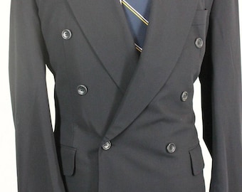 Vintage 38R Hugo Boss Saks 5th Navy Blue Double Breasted Men's Sport Coat Blazer NO7