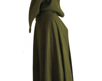 Olive GREEN Hooded Cape Cloak, Halloween Costume, Medieval Cosplay, LARP Hobbit LOTR Archer Elf, Fleece Adult Child Toddler