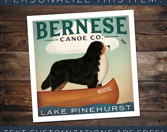 CUSTOM BERNESE Mountain Dog Berner Canoe Company Graphic Art Giclee Print Signed FREE Personalization Ryan Fowler