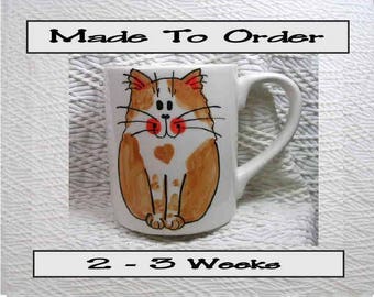 Smiling Ginger Cat Mug Original Handmade With Paws On Back by GMS