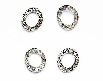 4 round hammered, antiqued silver Metal 22 X 26mm connectors