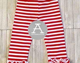Toddler Red Striped Ruffle Pants