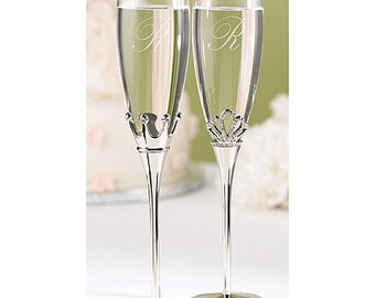 Personalized Wedding Flutes Champagne King and Queen Toasting Glasses Ceremony Engraved