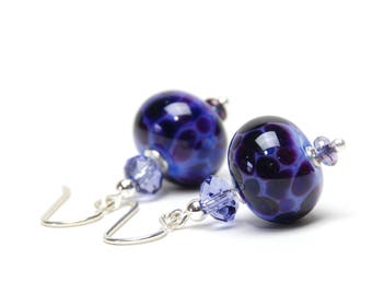 Deep Purple Lampwork Earrings - Violet Lampwork Glass Earrings on Sterling Silver Earwires - Handmade Jewelry
