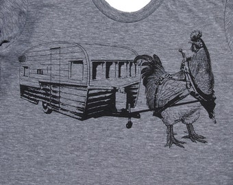 womens chicken with trailer- Bella athletic gray- available in S, M, L , XL WorldWide Shipping