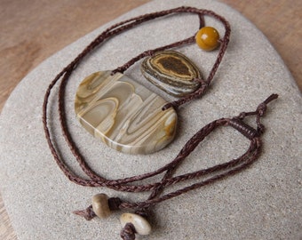 Ribbon stone, Pebble, Mookaite necklace - ethically sourced gem stone, handmade in Australia, beige brown earth tones