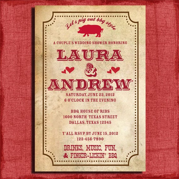 bbq couples wedding shower 4x6 invitation printable and diy bbq couples wedding shower 4x6 invitation printable and diy