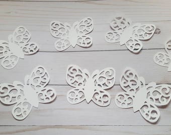 Paper butterfly die cuts white butterfly cutouts butterfly confetti white butterfly white party Lacy paper butterflies