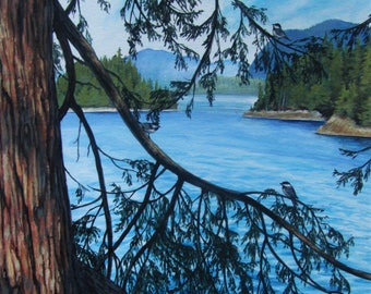 Original Gouache Painting- Cedar in the Shade