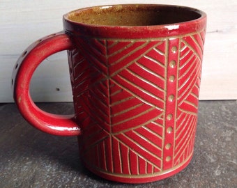 Handmade Sgraffito Stoneware Mug, 16oz