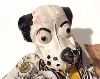 Vintage 1930s/1940s Dog Hand Puppet with Plaster/Chalk Head? Handmade Body