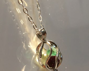 Natural Sapphire Emerald & Ruby Pendant Sterling Silver Necklace