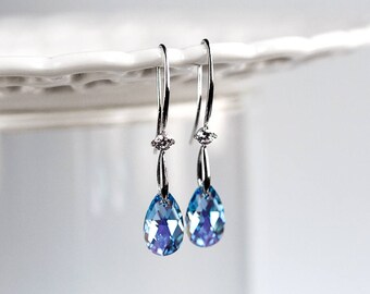 SWAROVSKI crystal earrings Blue earrings Bridesmaid gift earrings Bridal earrings SWAROVSKI Silver earrings Teardrop earrings CZ 867