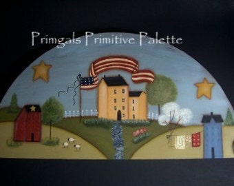 Americana Primitive Flag Saltbox House Door Crown-Shelf Sitter-Handpainted Home Decor