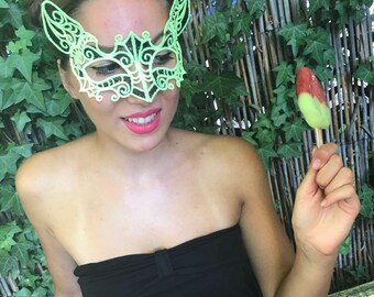 FREE SHIPPING Lace Mask Halloween Neon Kitty Cat Fluorescent UV Blacklight