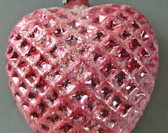 Glass 646 Ornament Sparkling Pink Heart Inge Glas Germany 3" Christmas Valentine