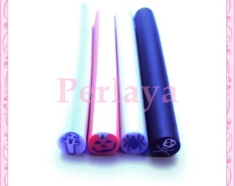Set of 4 canes polymer clay halloween, Ghost, pumpkin, spider, dead REF1347 head